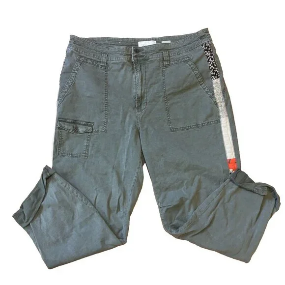 Anthropologie Womens The Wanderer Green Patch Bohemian Camo Pocket Pants 32” - Picture 2 of 6